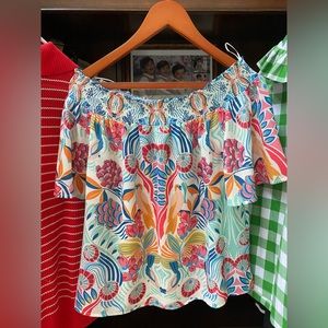 Flying Tomato off the shoulder multicolored top. Beautiful and lightweight!